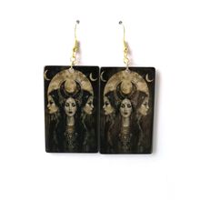 Triple Goddess Sepia Wiccan Earrings Gold Plated Hooks