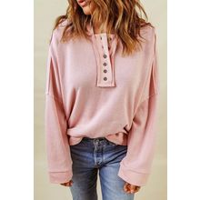 Pink Casual Button Solid Patchwork Trim Hoodie