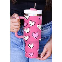 Rose Red Valentines Heart Printed Thermos Cup with Handle