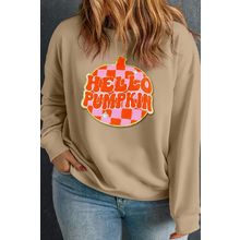 Apricot Plus Hello Pumpkin Pattern Drop Shoulder Halloween Sweatshirt