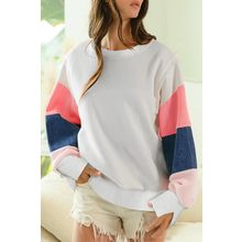 White French Terry Color Block Long Sleeve Top