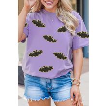 Wisteria Sequin Halloween Bat Patched Casual T Shirt
