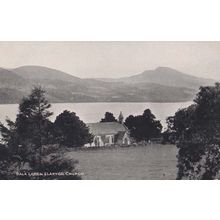 Bala Lake + Llanycil Church Aerial Antique Welsh Postcard