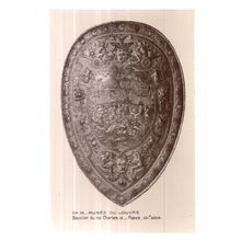 SHIELD OF KING CHARLES iX, unused vintage postcard the Louvre museum, , Paris =