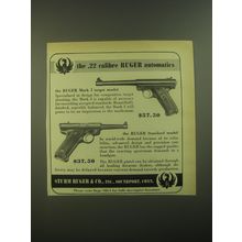 1952 Ruger Mark I Target and Standard Model Pistols Ad - The .22 calibre Ruger