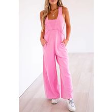 Bonbon Mineral Wash Raw Seam Patchwork Wide Leg Loose Jumpsuit