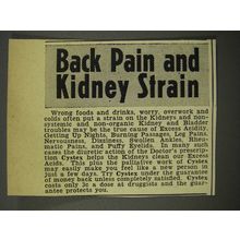1940 Cystex Medicine Ad - Back Pain and Kidney Strain