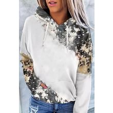Gray Bleached Tie Dye Kangaroo Pocket Drawstring Hoodie