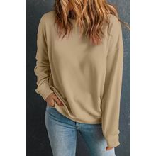 Khaki Solid Classic Crewneck Pullover Sweatshirt