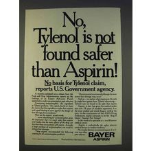 1977 Bayer Aspirin Ad - Tylenol is Not Found Safer