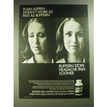 1974 Bufferin Medicine Ad - Plain aspirin doesn't work as fast as Bufferin