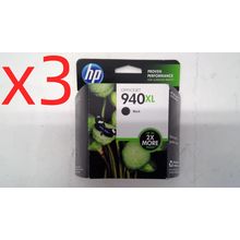 Lot Of 3 HP 940 XL Black High Yield Ink Cartridges