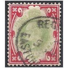 1902 - SG257 1/- Dull Green & Carmine Fine Used..