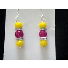Unusual vibrant magenta & yellow glass earrings adult 925 silver ear hook