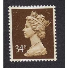 X1021 34p Bistre-brown TWO BANDS LITHO QUESTA ~ Unmounted Mint GB Machin