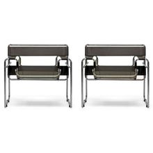 2x Chromed Steel Tube Chair Frame with Leather Straps in Dark Espresso Brown