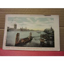 THE THAMES AT WESTMINSTER, LONDON.. used antique postcard F. F. & Co. 1907 pm. /