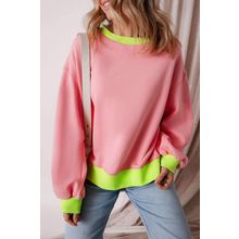 Pink Colorblock Bubble Sleeve Sweatshirt