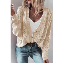 Beige Open Knit Drop Shoulder Sweater Cardigan