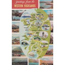 Western Highlands 1960s Scottish Map Postcard incl Harbour Glen Coe etc