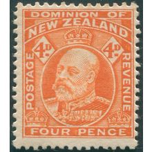 New Zealand 1910 4d orange Perf 14 (line) SG396 MNH