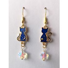 Enamel Cat Moon Sun And Stars Charm Earrings Gold Plated Wiccan