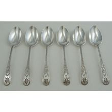 Six Silver 5+" Bright-cut Old English Star Teaspoons Sheffield 1900, 131mm, 124g