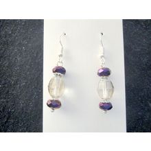 Beautiful clear crystal glass oblong & ep purple dangle sparkly earrings