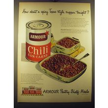 1950 Armour Chili con carne Ad - How about a spicy texas-style supper tonight