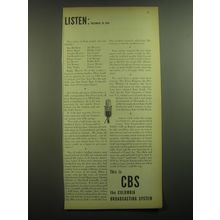 1945 CBS Columbia Broadcasting System Ad - Listen: December 29, 1945