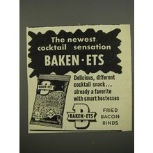 1953 Baken-Ets Fried Bacon Rinds Ad - The newest cocktail sensation