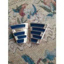 womens girls clip on gold tone earrings has a missing blue strip on 1 see pic