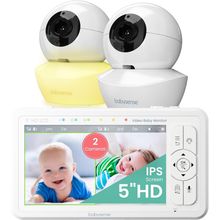 Babysense 5" HD Split-Screen Baby Monitor, Video Baby Monitor with 2 Cameras and