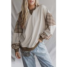 Parchment Striped Colorblock Patchwork Drop Shoulder Sweatshirt