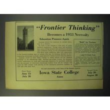 1933 Iowa State College Ad - Frontier Thinking