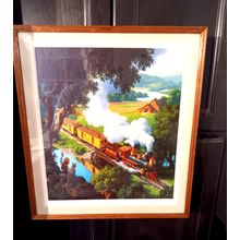 Old Lithograph Print Iron Horse By Brown & Bigelow Framed 17" X 15" 1953