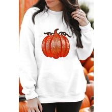 White Sequin Pumpkin Patched Casual Pullover Graphic Sweatshirt