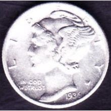 1936 D USA 10 Cents Silver Coin Mercury