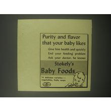 1940 Stokely's Baby Foods Ad - Purity and flavor that your baby likes