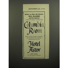 1952 Hotel Astor Ad - Before or after the theatre Bill McCune and his Quintet