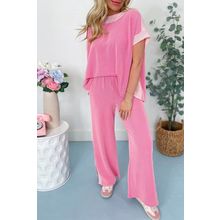 Sachet Pink 2-tone Colorblock Patchwork Corded 2pcs Outfit