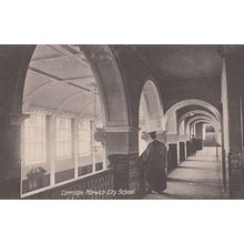 Norwich City School Corridor with Teacher Headmaster Antique Norfolk Postcard