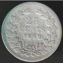 1849 Netherlands 25 Cents Silver Coin