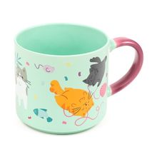 Cats Playing with Wool Mug Porcelain 9 CM Green Ceramic Tableware Gift