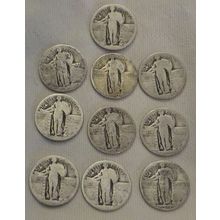 LOT103 US Silver Standing Liberty Quarters NO DATE qty 10