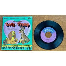 Lady and the Tramp a Disneyland record 7" Vinyl 45 RPM Walt Disney's -Vtg #200
