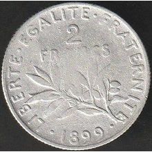 1899 France 2 Francs Silver Coin