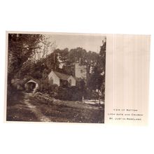 LYCH GATE AND CHURCH, ST. JUST-IN-ROSELAND, CORNWALL unused vintage postcard =