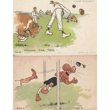 Tomr Browne Goal 1905 Antique & Repro Winning The Toss 2x Cricket Comic Postcard