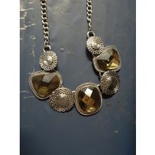 womens metallic and gemmed silver tone necklace